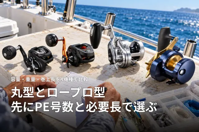 船用ベイトリールは丸型・ロープロ型どちら?PE号数と握り方で選ぶ4機種比較
