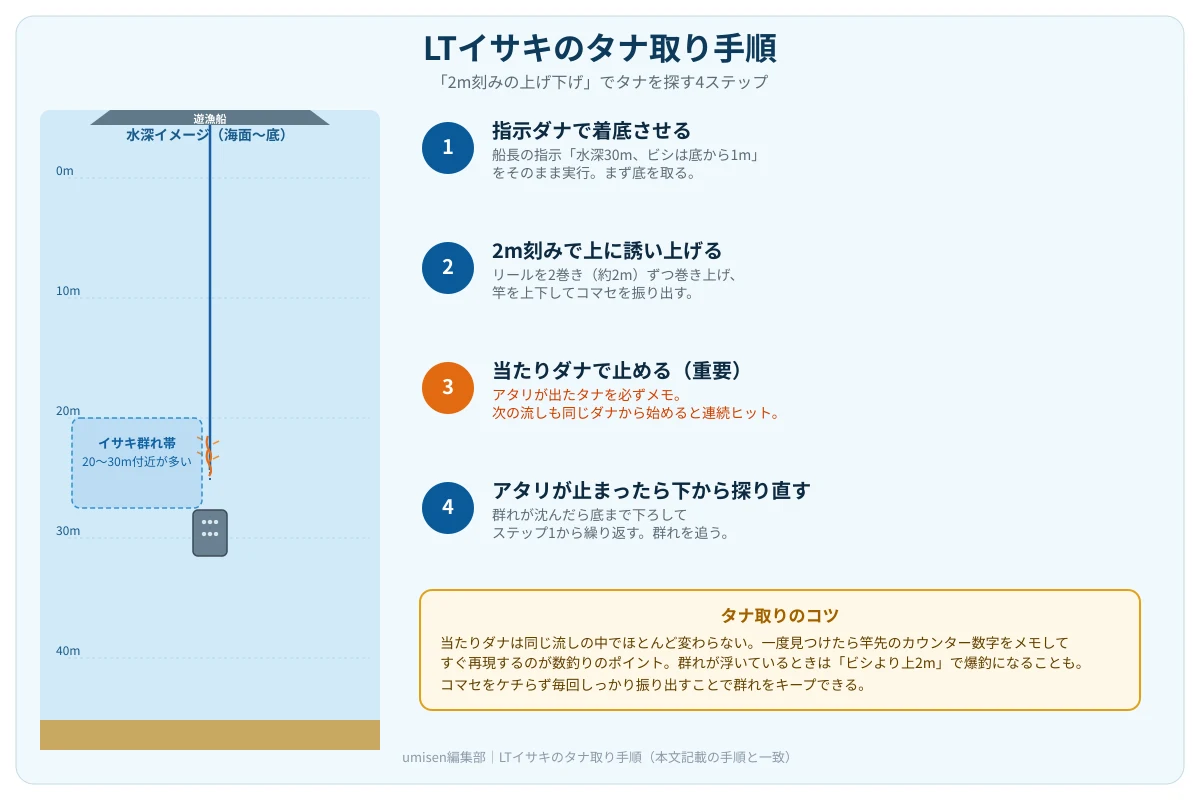 LTイサキのタナ取り手順